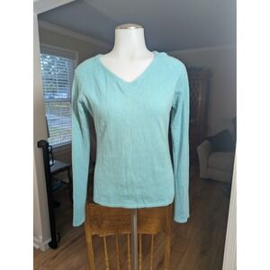 Harold's Cashmere V-Neck Sweater Women Small Blue 100% Cashmere Raglan Spring